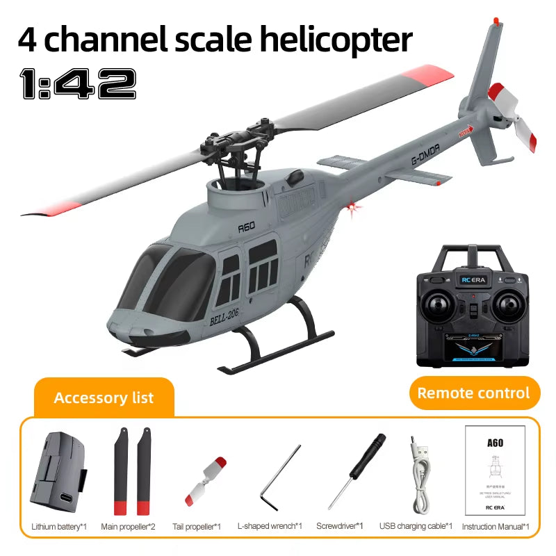 A60 4CH RC Helicopter 1/42 RC EAR RTF 2.4G Remote Control Helicopter Optical Flow Localization Altitude Hold Aircraft Model