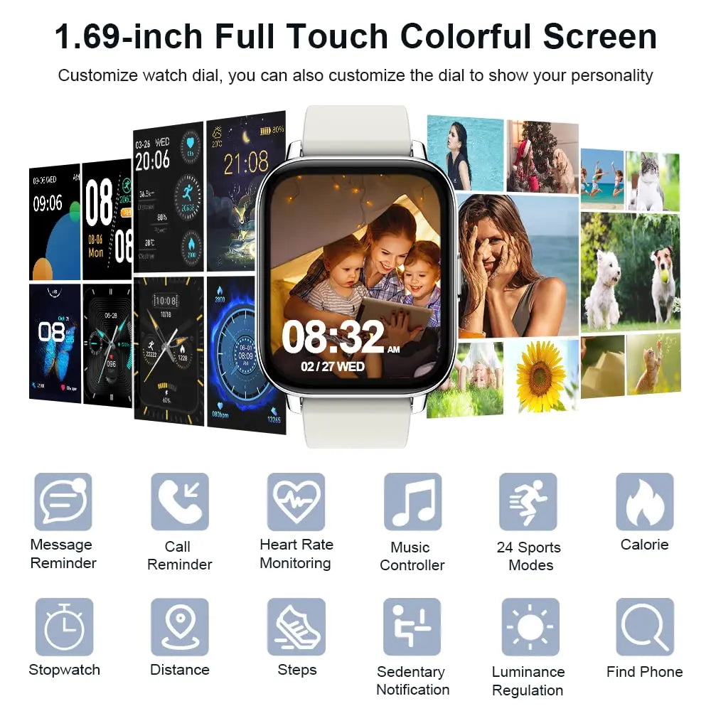 Smart Watch, Fitness Tracker Watch for Men Women, 1.69'' Touch Smartwatch Fitness Watch with Ultra Thin Watch.