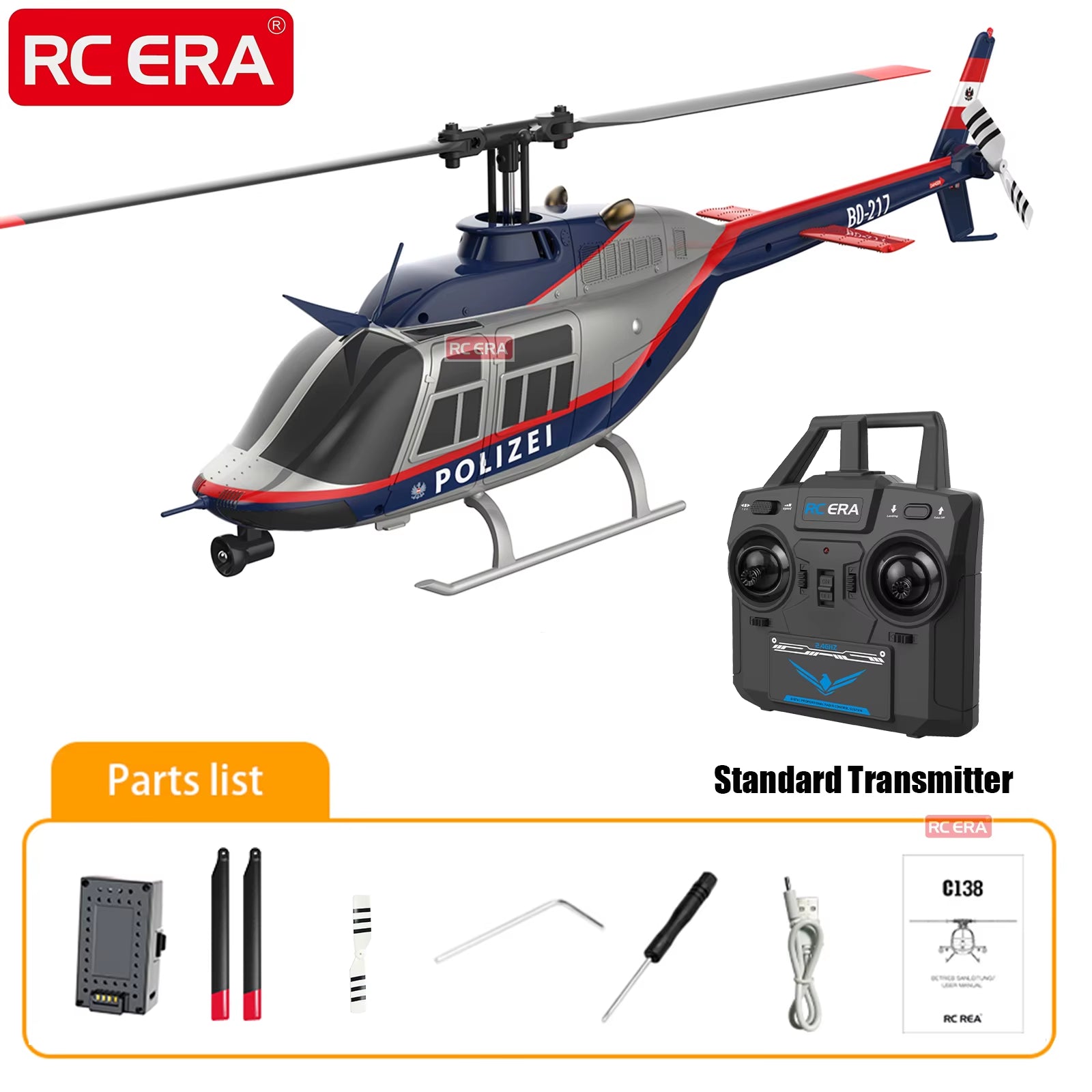 C138 BELL 206 Jet Ranger 6-Axis Gyro Stabilized Altitude Hold 4Ch RC Helicopter Aircraft Hobby for Adults -RTF