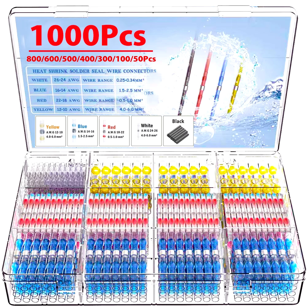 50-1000Pcs Solder Seal Wire Connectors Heat Shrink Solder Butt Insulated Connectors Solder Connector Kit Automotive Marine