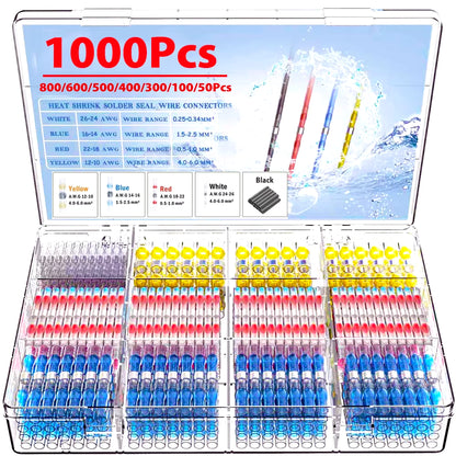 50-1000Pcs Solder Seal Wire Connectors Heat Shrink Solder Butt Insulated Connectors Solder Connector Kit Automotive Marine