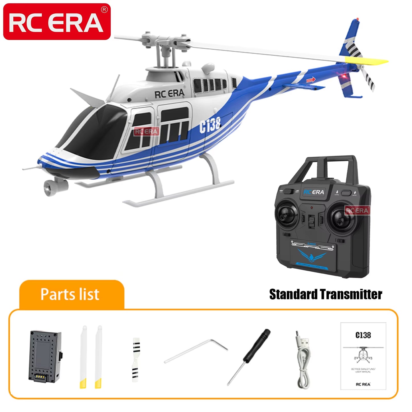 C138 BELL 206 Jet Ranger 6-Axis Gyro Stabilized Altitude Hold 4Ch RC Helicopter Aircraft Hobby for Adults -RTF