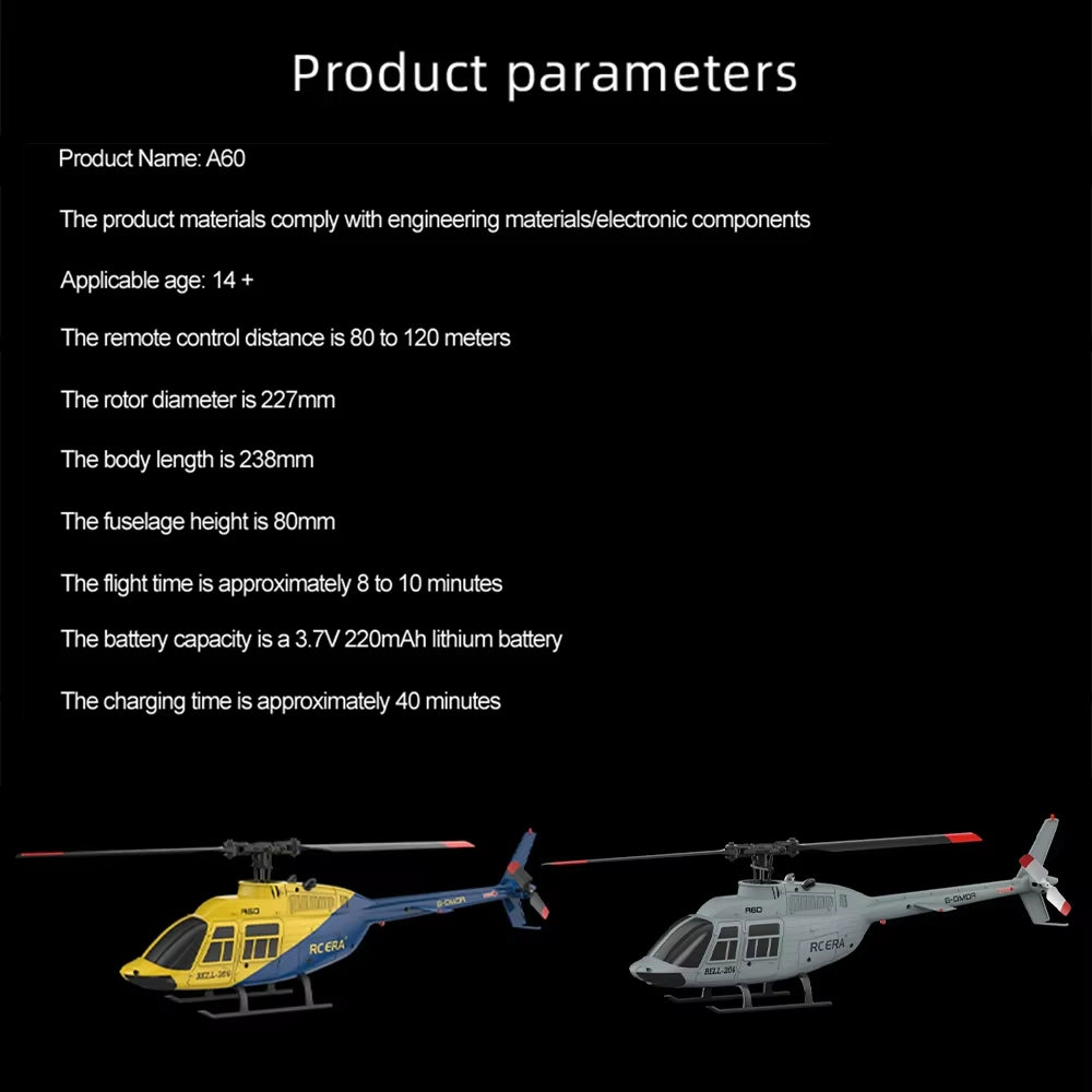 A60 4CH RC Helicopter 1/42 RC EAR RTF 2.4G Remote Control Helicopter Optical Flow Localization Altitude Hold Aircraft Model