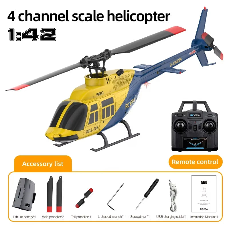 A60 4CH RC Helicopter 1/42 RC EAR RTF 2.4G Remote Control Helicopter Optical Flow Localization Altitude Hold Aircraft Model
