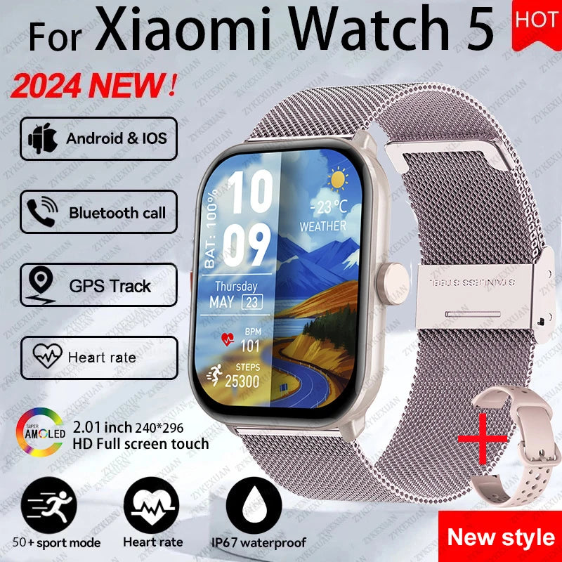For Xiaomi Watch 5 Global Version Men Women HD AMOLED Screen Heart Rate Bluetooth Call GPS Track Waterproof Sports Smart Watch